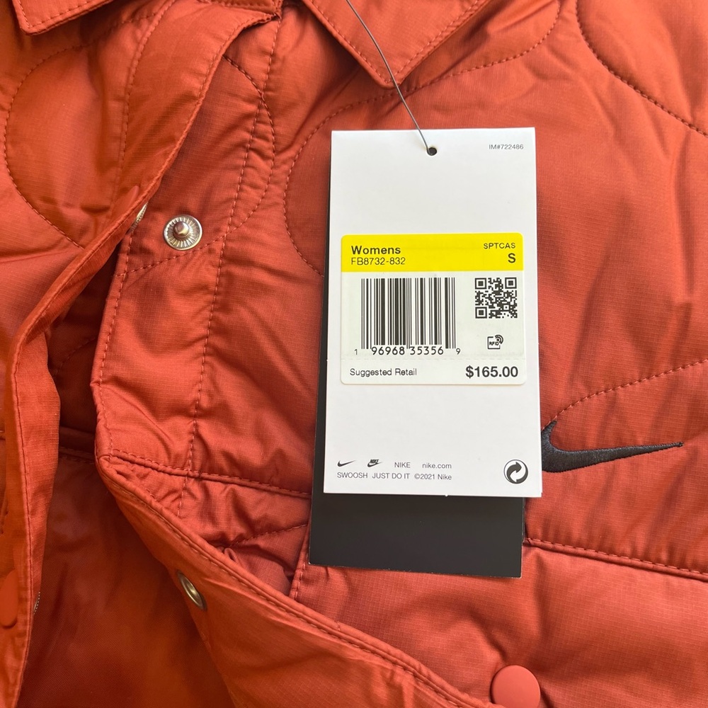 NWT $165 Nike Sportswear Essential Quilted Oversized Trench Jacket Orange Small - Picture 5 of 6